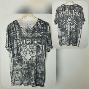 Mens Affliction Gray/White Cross Tee-shirt XL